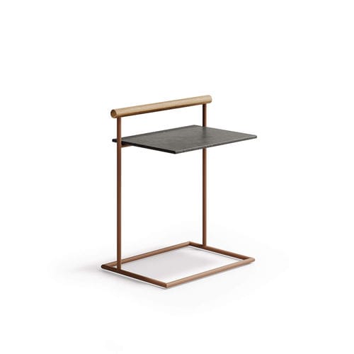 Tavolo d'appoggio design minimalista - Pipe - Atmosphera - in teak / in gres / con supporto in alluminio