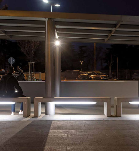 Panca per spazi pubblici contemporanea - ANDROMEDA LIGHTING - Calzolari - in calcestruzzo / in pietra ricostituita / senza schienale