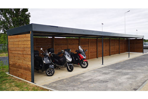 Pensilina per moto con copertura in policarbonato - Medium - ALOES RED - in acciaio / in legno / per spazi pubblici