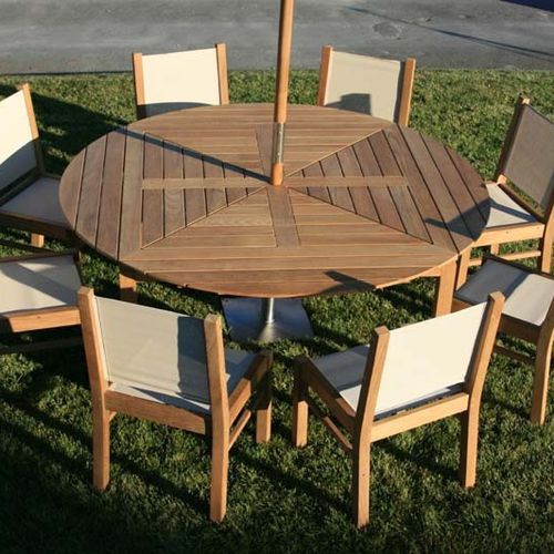 Tavolo contemporaneo - VENEZIA : TVZ  - La Hutte - in teak / con supporto in teak / rotondo