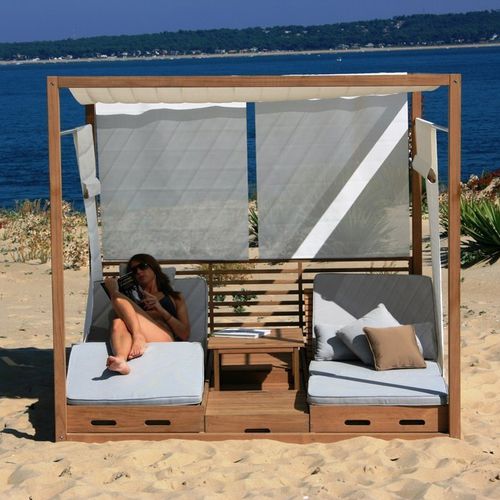 Gazebo in teak - CUBE - La Hutte - in acciaio inossidabile / in Batyline® / tetto in tela