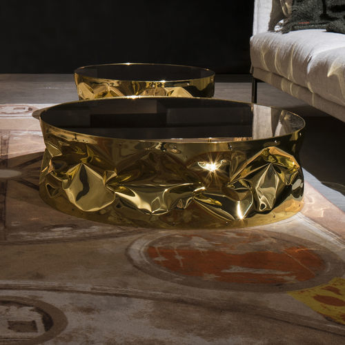 Tavolino basso design originale - TAB.ULONE - OPINION CIATTI - in cristallo / con supporto in alluminio / rotondo