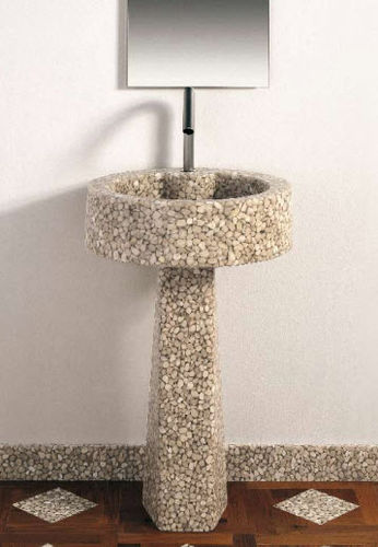 Lavabo autoportante - BOBO - Effepimarmi - in Riverstone® / con specchio regolabile / rotondo