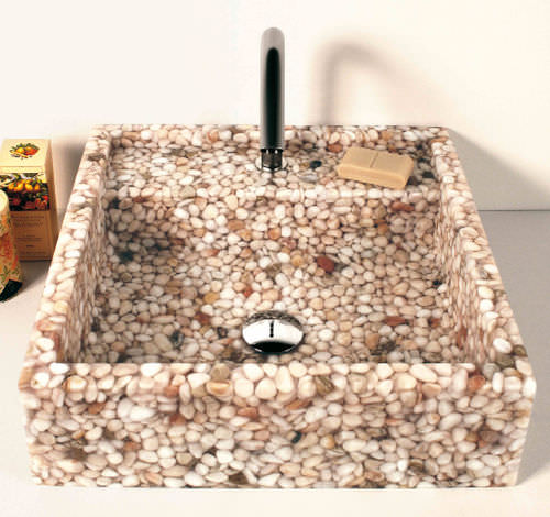 Lavabo da appoggio - BASIN 1 - Effepimarmi - in Riverstone® / quadrato / contemporaneo
