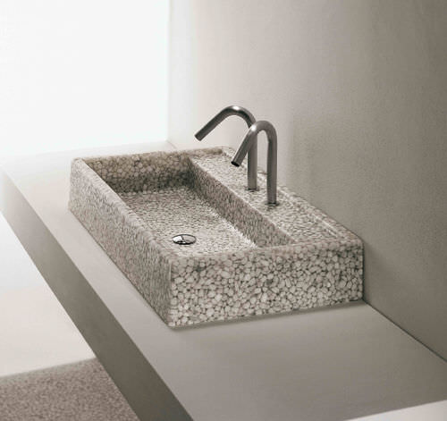 Lavabo da appoggio - BASIN 2 - Effepimarmi - in Riverstone® / rettangolare / contemporaneo