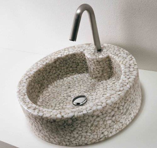 Lavabo da appoggio - BOBO - Effepimarmi - in Riverstone® / rotondo / contemporaneo