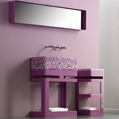 Lavabo da appoggio - LEG - Effepimarmi - in Riverstone® / con specchio regolabile / rettangolare