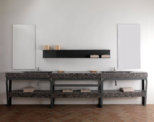 Lavabo da appoggio - WING - Effepimarmi - in Riverstone® / con specchio regolabile / rettangolare