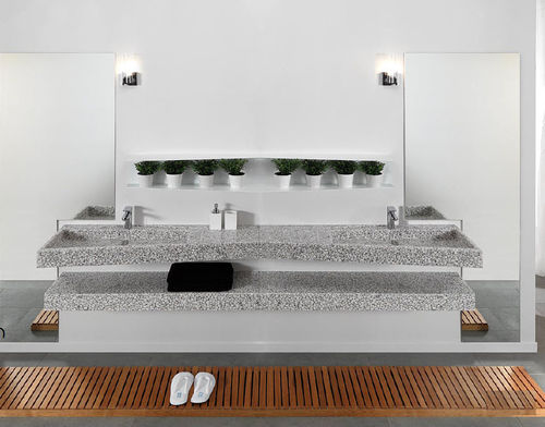 Lavabo sospeso - WING - Effepimarmi - in pietra / con piano integrato / doppio