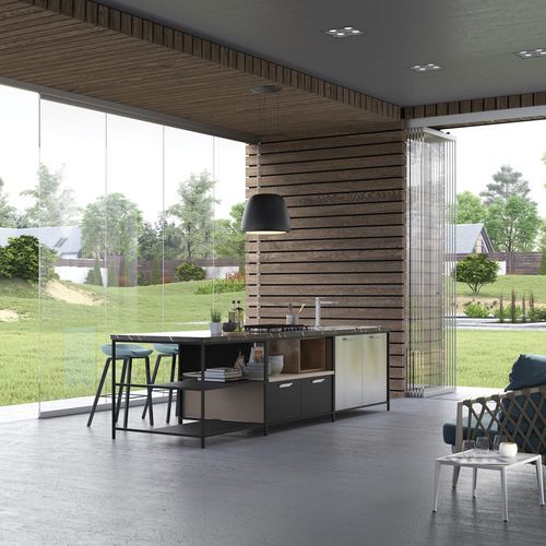 Vetrata scorrevole impilabile - TUTTOVETRO - Sunroom S.p.A. - in alluminio / destra / su misura