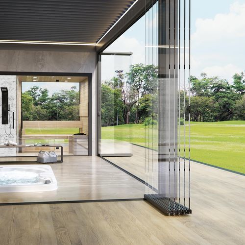 Sistema scorrevole in alluminio - TUTTOVETRO FLOOR - Sunroom S.p.A. - per porta in vetro / a muro / a libro