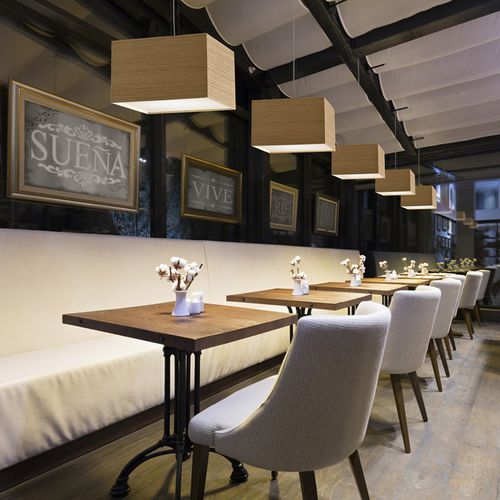 Lampada a sospensione - KUBE  - Ole! Lighting - in metallo / in legno compensato / in PMMA