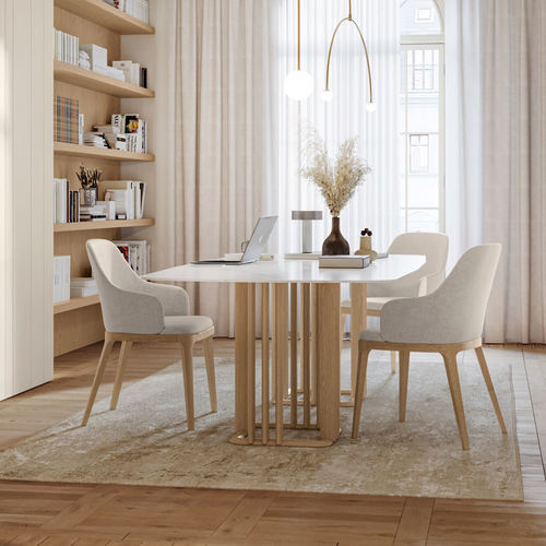 Tavolo da pranzo contemporaneo - CHELSEA - Olivieri - in vetro / in gres / con supporto in legno laccato