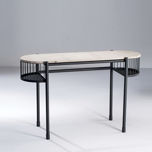 Consolle contemporanea - TORII - Siru Lighting - in legno massiccio / con supporto in metallo verniciato / ovale
