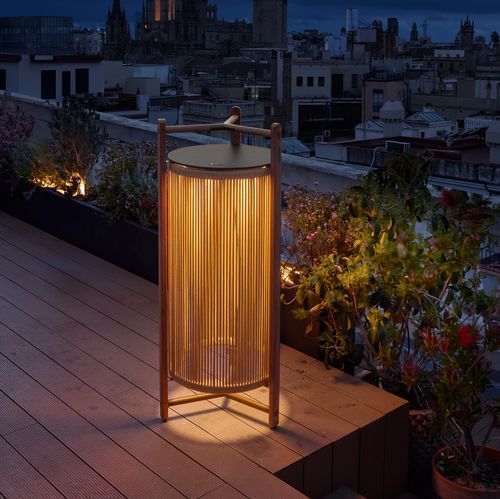 Lampada da pavimento - Kando P/111/R  - BOVER Barcelona - in alluminio / in teak / in policarbonato