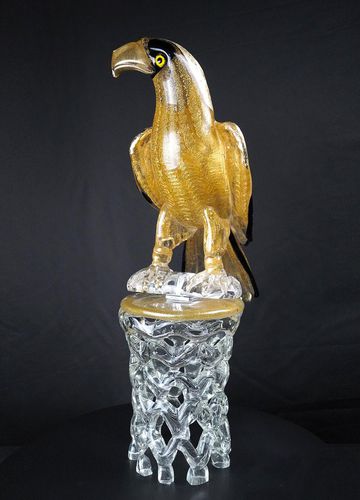 Scultura in vetro di Murano - HAWK  - Arte di Murano - in oro / fatta a mano / Made in Italy
