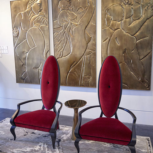 Tavolino contemporaneo - 76-0356 BELLINI - Christopher Guy - in vetro temprato / con supporto in ottone / curvo