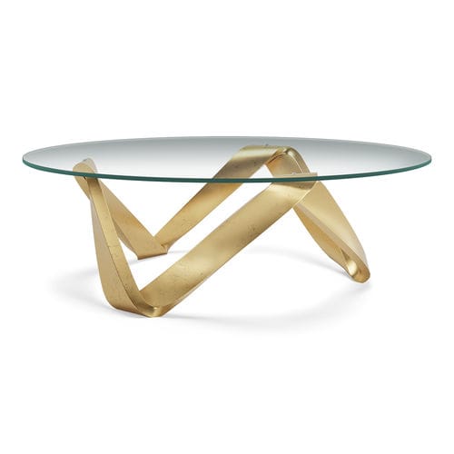 Tavolino basso design industriale - MOBIUS - Christopher Guy - in vetro temprato / con supporto in acagiù / rotondo