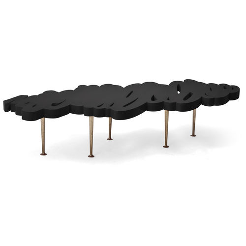 Tavolino basso design originale - 76-0408 MORAND - Christopher Guy - in mogano / in pietra ricostituita / con supporto in ottone