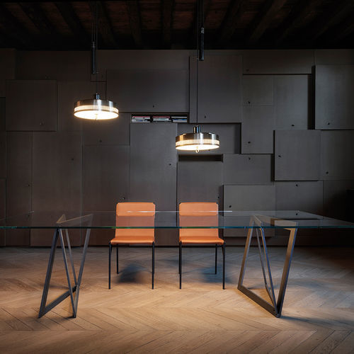 Tavolo contemporaneo - QUADROR 02 - CASAMANIA HORM - in vetro temprato / con supporto in metallo / rettangolare