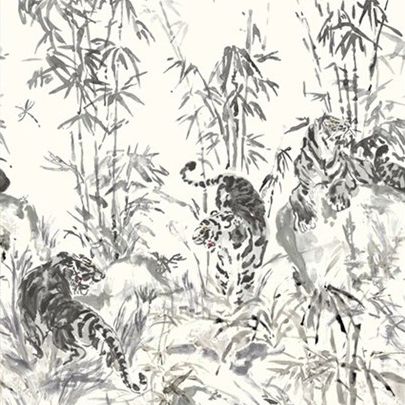 Rivestimento murale per interni - TAKES THE STAGE : TIGER IN THE GRASS - JIM THOMPSON - in tessuto / con motivo stampato / aspetto carta da parati