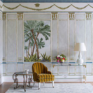 Rivestimento murale per interni - TAKES THE STAGE : PALM COURT - JIM THOMPSON - in tessuto / con motivo stampato / opaco
