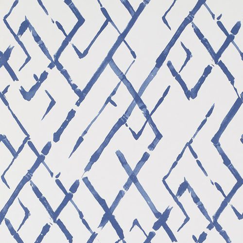 Carta da parati contemporanea - PAGODA AND PALMS : FRETWORK - JIM THOMPSON - a motivi / grigia / blu