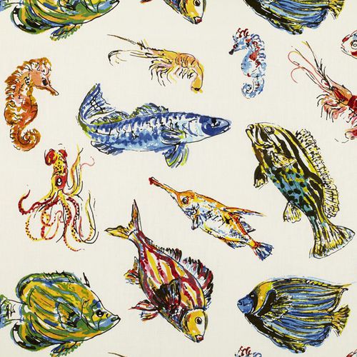 Tessuto da tappezzeria - FANTASY ISLAND : FUNNY FISH - JIM THOMPSON - con animali / in lino
