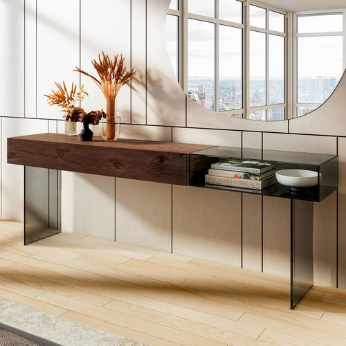 Consolle contemporanea - 36e8  - LAGO - in legno laccato / in vetro fumè / con supporto in vetro