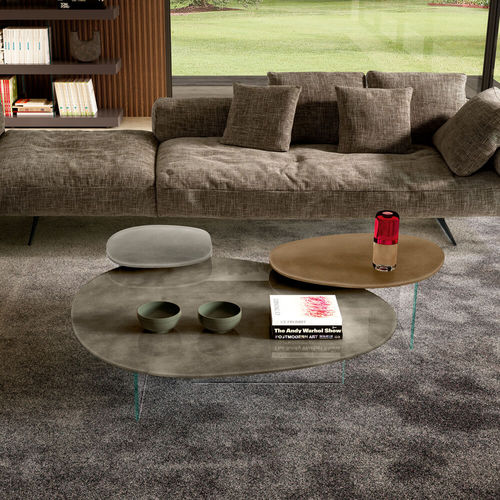 Tavolino basso contemporaneo - Pleasure  - LAGO - in legno laccato / in marmo / con supporto in vetro