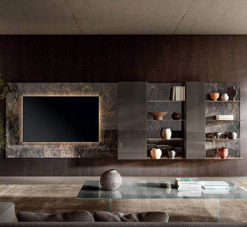 Parete attrezzata per soggiorno contemporanea - 36e8 - LAGO - in legno laccato / in vetro / in alluminio