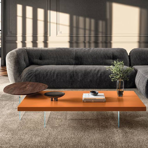 Tavolino basso contemporaneo - Air  - LAGO - in legno laccato / con supporto in vetro / quadrato