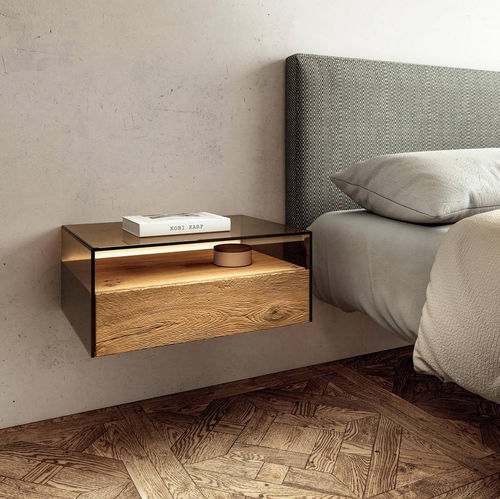 Comodino contemporaneo - Hom - LAGO - in legno / in vetro / rettangolare