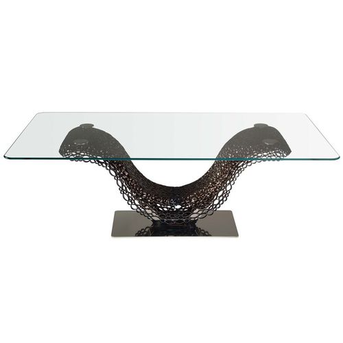 Tavolo design originale - CHRYSALIS  - iDL - in vetro / in metallo / con supporto in metallo