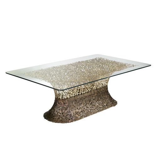 Tavolo design originale - GOLDENART : 599 - iDL - in vetro / in metallo / con supporto in metallo
