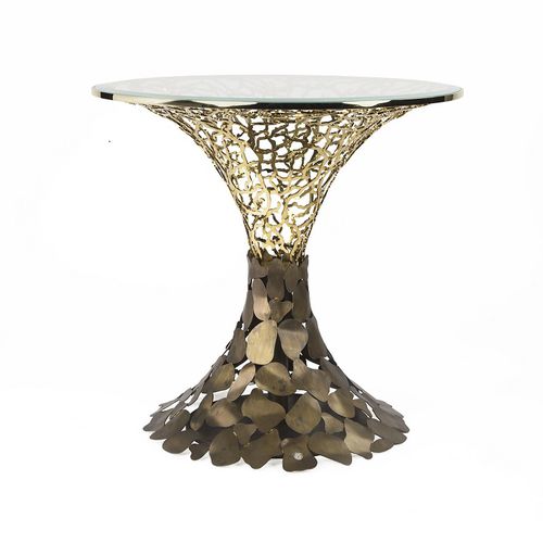 Tavolo d'appoggio design originale - GOLDENART 598/TAV60 - iDL - in vetro / con supporto in metallo / rotondo