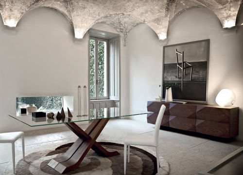 Tavolo da pranzo contemporaneo - HECTOR - Flai - in legno / in vetro / rettangolare