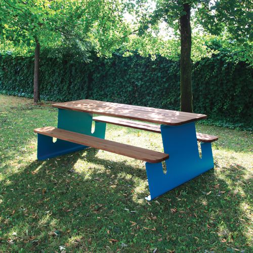 Tavolo da picnic contemporaneo - WAVE - CITY DESIGN - in acciaio galvanizzato / in legno / con supporto in acciaio galvanizzato