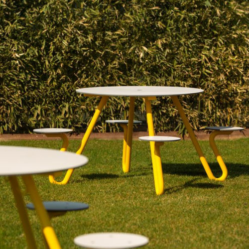 Set tavolo e panca contemporaneo - ZOID R - CITY DESIGN - in acciaio galvanizzato / in HPL / da giardino