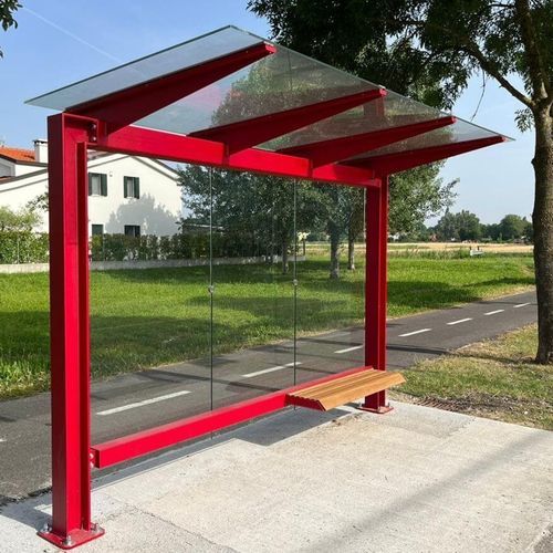 Pensilina per fermata d'autobus in legno - STINGRAY - CITY DESIGN - in acciaio galvanizzato / in vetro / con panchina
