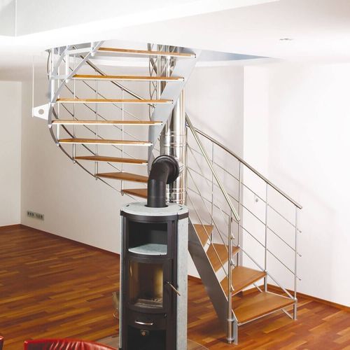 Scala a chiocciola - B 401 - METALL CONCEPT - con gradini in legno / con struttura in metallo / per uso residenziale