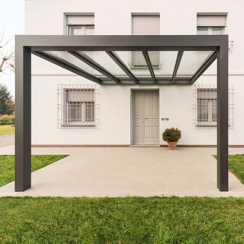 Pergola autoportante - ALLUVER - MIONI - addossata / in alluminio / con copertura in vetro