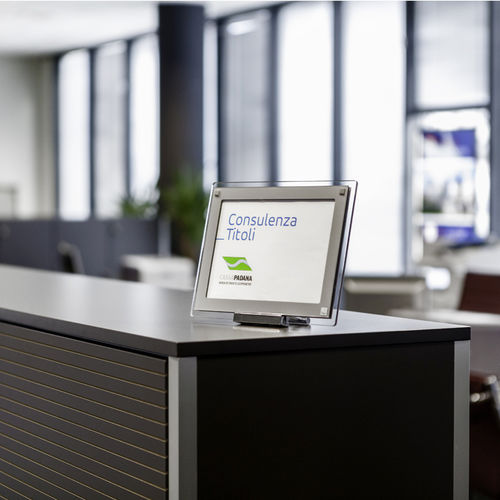 Cartello segnaletico da bancone - SIGN_DESK - Flex - in Plexiglas® / a doppia faccia / da interno