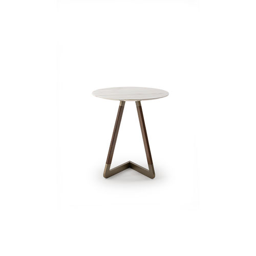 Tavolo d'appoggio contemporaneo - Drum  - TURRI - in noce / in marmo / con supporto in metallo