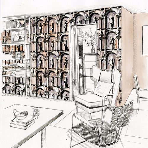 Carta da parati design - MONTACUTE - Zoffany - con motivo urbano / aspetto tessuto / bianca