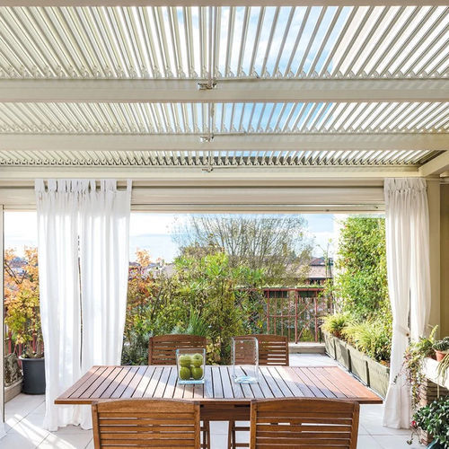 Pergola addossata - ONDULA - MV LINE - in alluminio / a lamelle orientabili / a lamelle frangisole