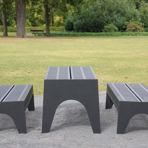 Tavolo da picnic contemporaneo - CHALIDOR 500 - BENKERT BÄNKE - in acciaio inossidabile / con supporto in acciaio inossidabile / rettangolare
