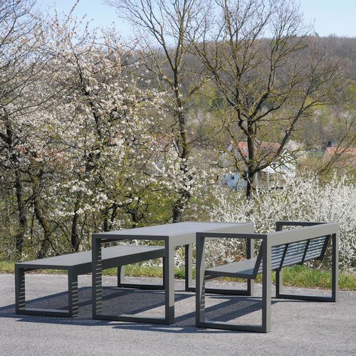 Tavolo da picnic contemporaneo - SICORUM M300 - BENKERT BÄNKE - in acciaio inox verniciato / con supporto in acciaio inossidabile laccato / rettangolare