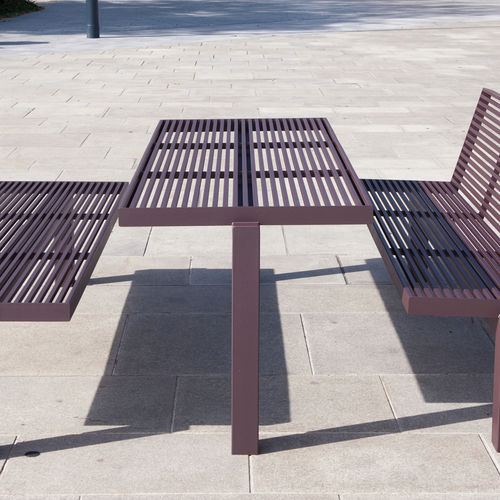 Tavolo da picnic contemporaneo - SICORUM M400 - BENKERT BÄNKE - in acciaio inossidabile / con supporto in acciaio inossidabile / rettangolare