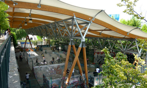 Tensostruttura su ossatura in legno e metallo - PARIS BERCY - SMC2 - per copertura / con membrana in poliestere / traslucida
